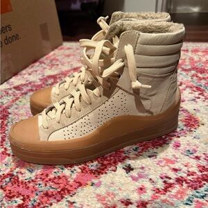 P448 Beige and Brown High-Top Sneakers